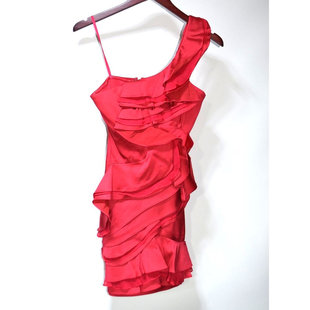 BCBG Max Azria Hot Pink One Shoulder Ruffle Cocktail Dress Size 0 NWT